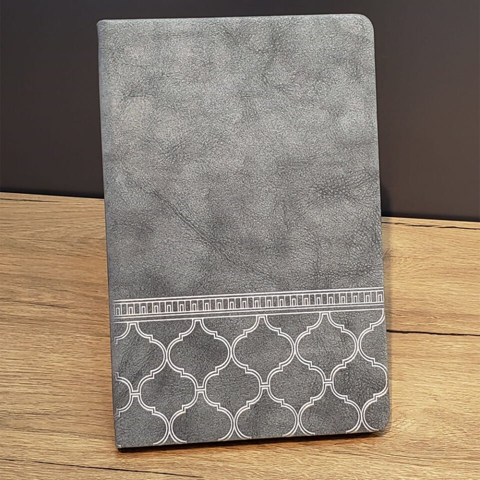 Desenli Deri Defter Gri