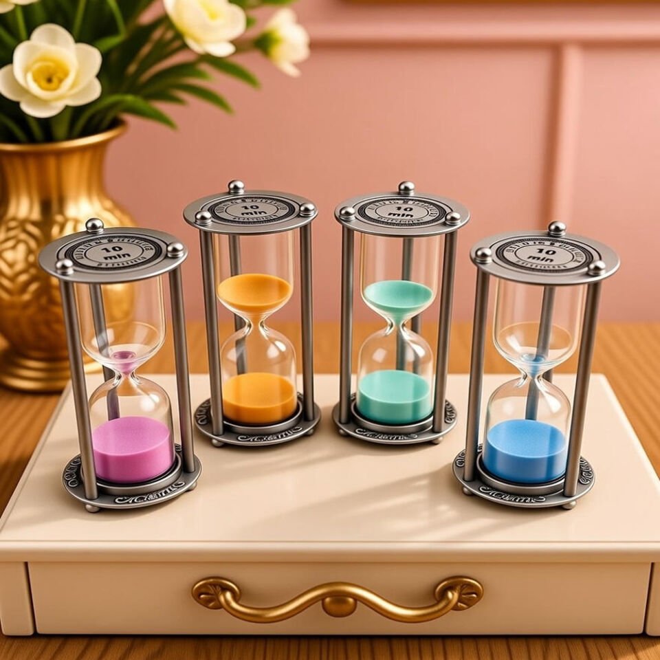 10 Dakikalık Metalik Gümüş Kum Saati