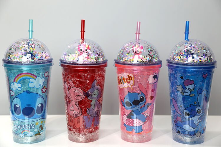 Sevimli Stitch Işıklı Pipetli Pullu Suluk & Bardak 400 Ml