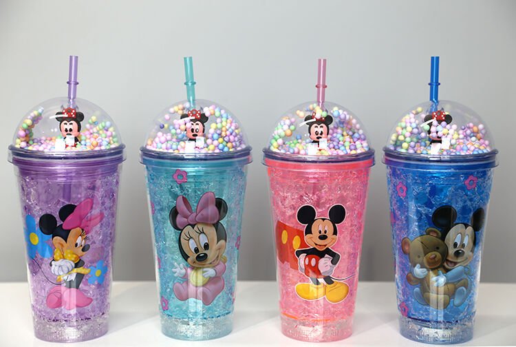 Sevimli Mickey Mouse Işıklı Pipetli Boncuklu Suluk & Bardak 400 Ml
