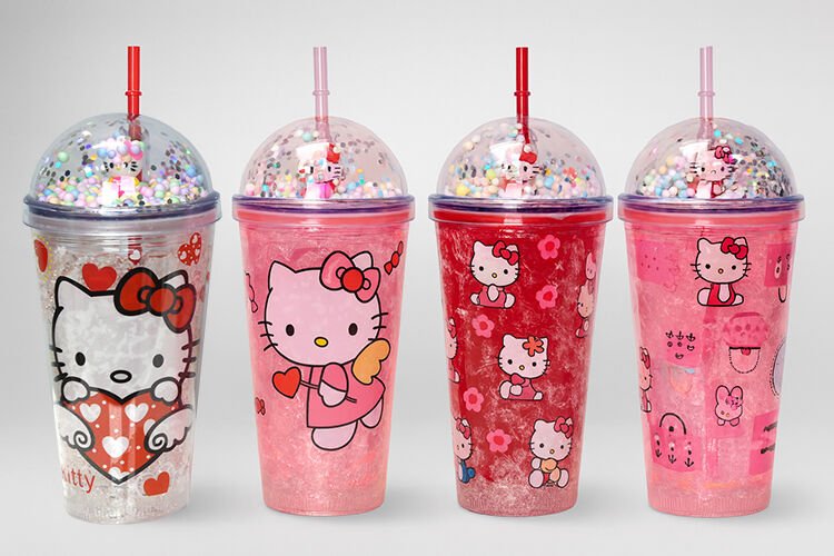 Sevimli Hello Kitty Işıklı Pipetli Boncuklu Suluk & Bardak 400 Ml
