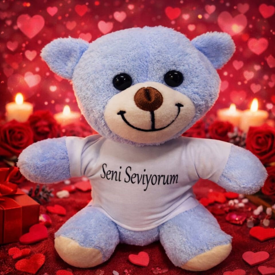 Mavi Seni Seviyorum Tişörtlü Ayı