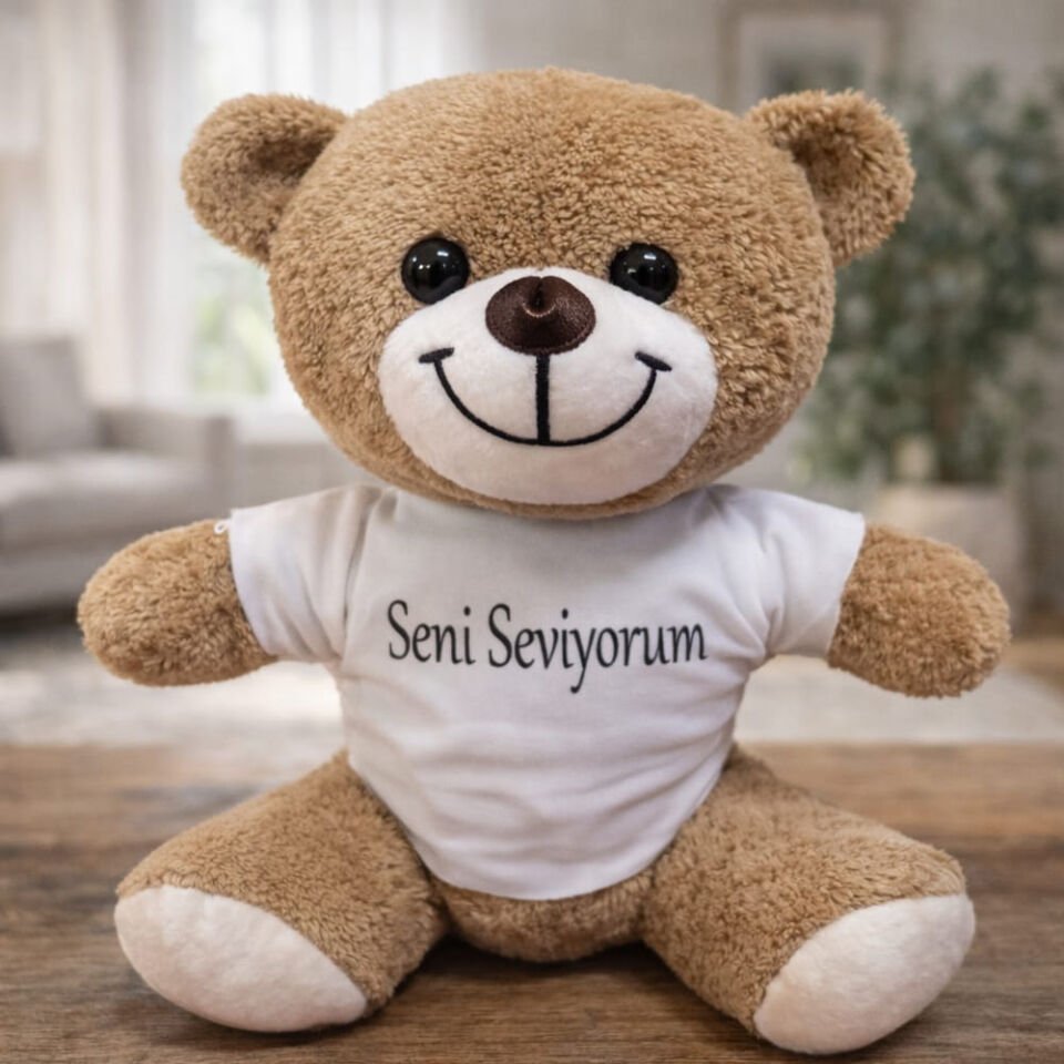 Kahverengi Seni Seviyorum Tişörtlü Ayı