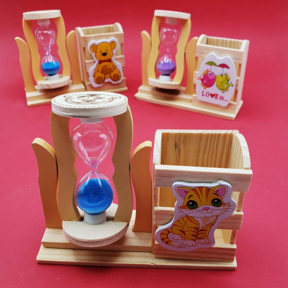 Ahşap Kum Saati Kalemlik (Kutulu)