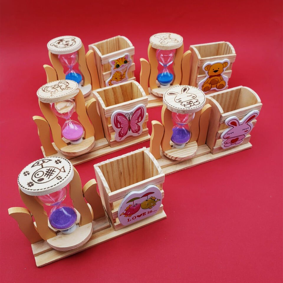 Ahşap Kum Saati Kalemlik (Kutulu)