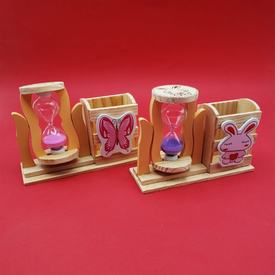 Ahşap Kum Saati Kalemlik (Kutulu)