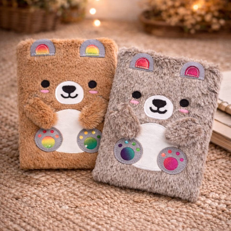 Sevimli Peluş Çizgili Defter