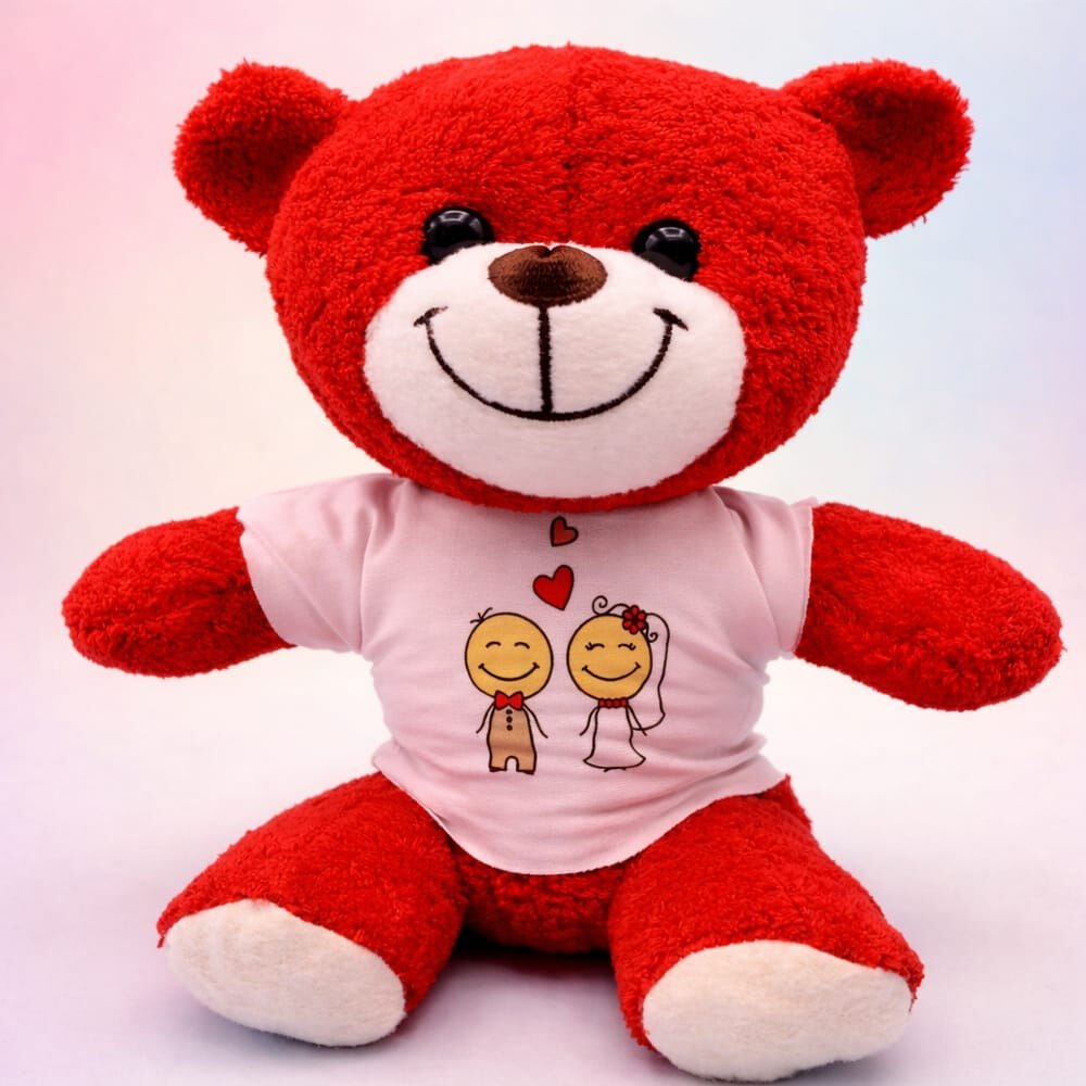 Gelin Damat Çift Baskılı Tişörtü Kırmızı Ayı