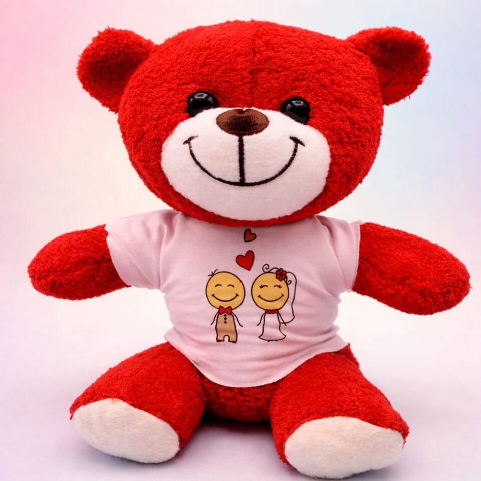 Gelin Damat Çift Baskılı Tişörtü Kırmızı Ayı