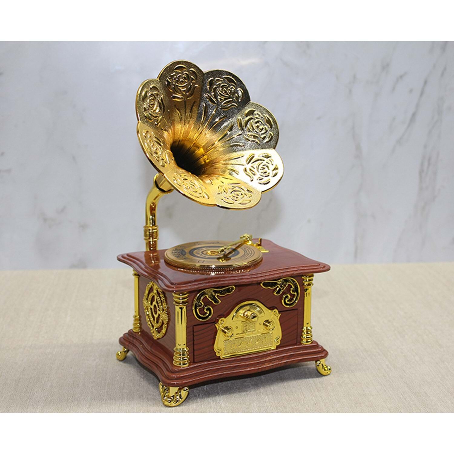 Gramafon Müzik Kutusu Kahverengi – Dekoratif ve Nostaljik Müzik Kutusu