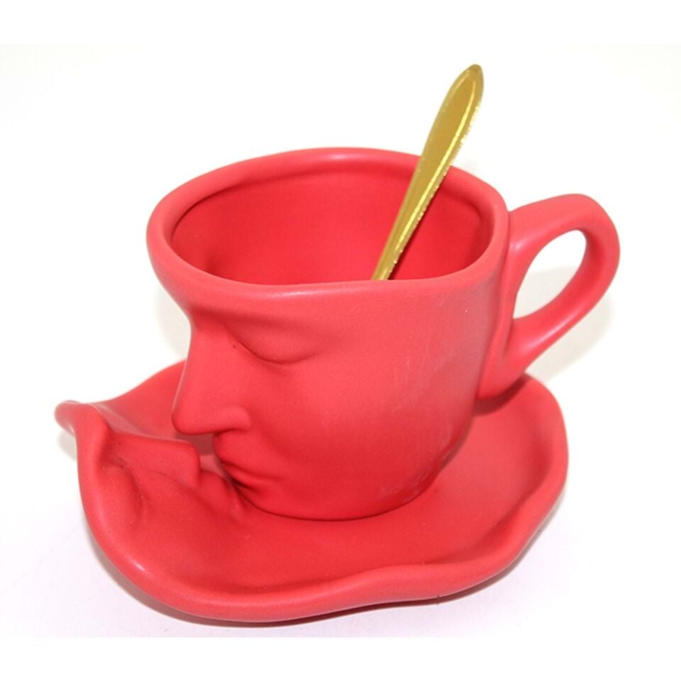 Karşılıklı Bakan Yüz Tasarımlı Porselen Kupa Bardak