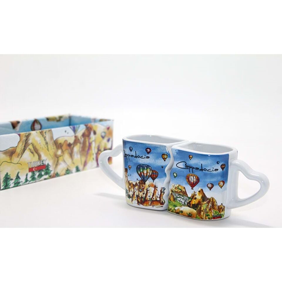2’li Kapadokya Yöresel Porselen Kupa Bardak Seti