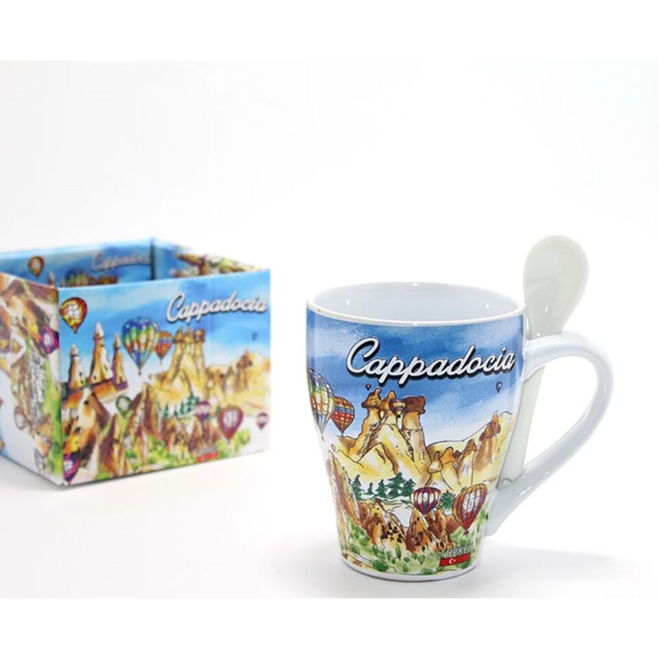 Tekli Yöresel Porselen Kupa Bardak – Kapadokya Temalı