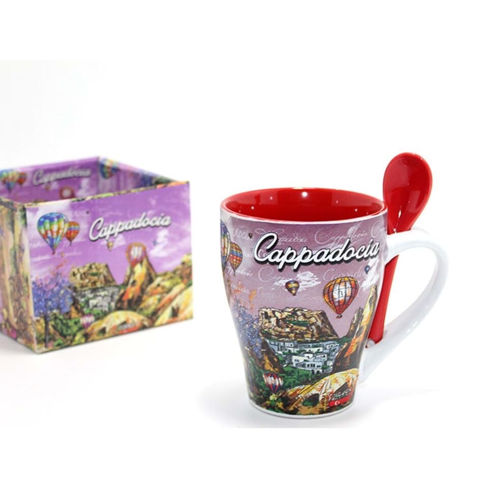 Tekli Yöresel Porselen Kupa Bardak – Kapadokya Temalı