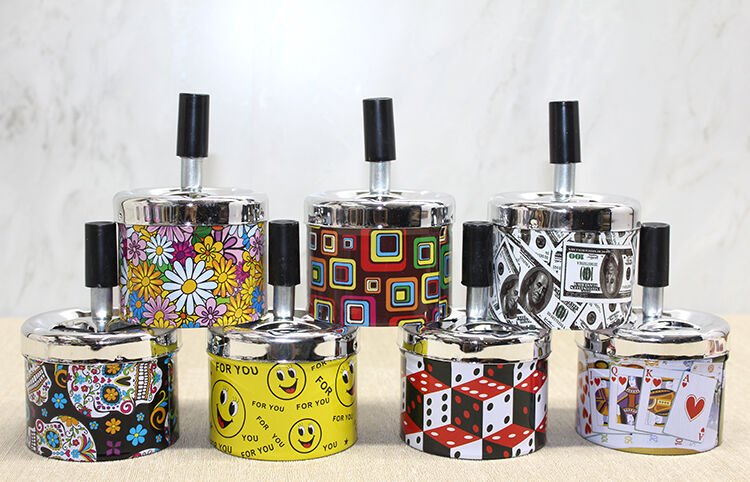 Metal Renkli Basmalı Küllük Yuvarlak