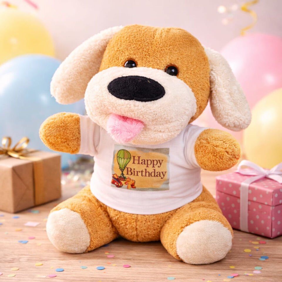 Happy Birthday Tişörtlü Peluş Oyuncak Köpek