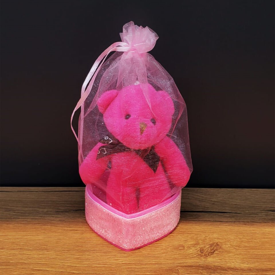 Hediyelik Pembe Tül Kese Ve Ayıcık
