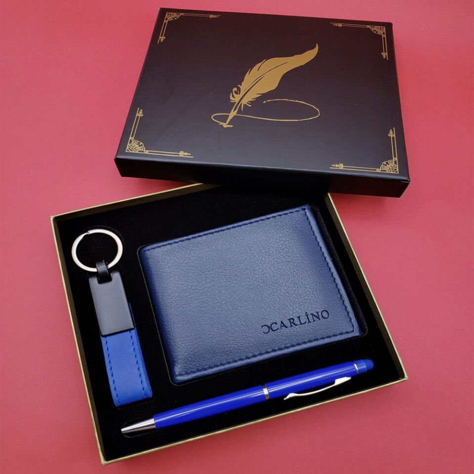 Mavi Cüzdan Anahtarlık ve Kalem
