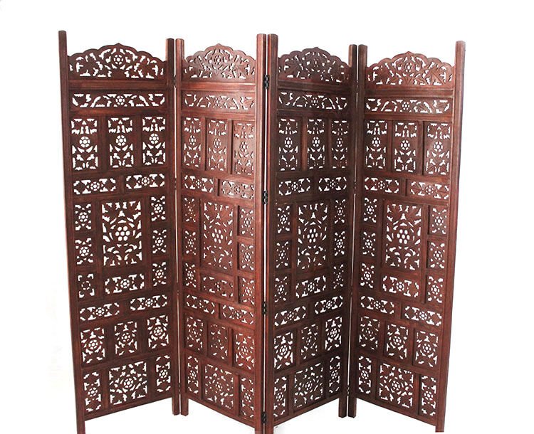 Ahşap Maun Rengi El Oyması Paravan