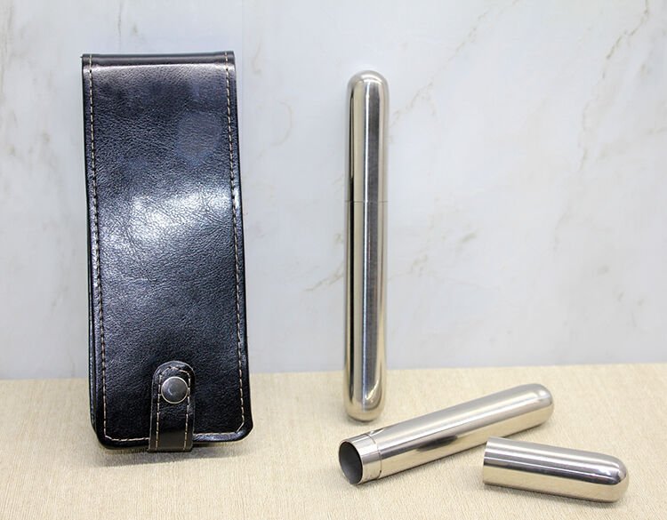 Deri Kılıflı İkili Paslanmaz Çelik Puro Tüpü