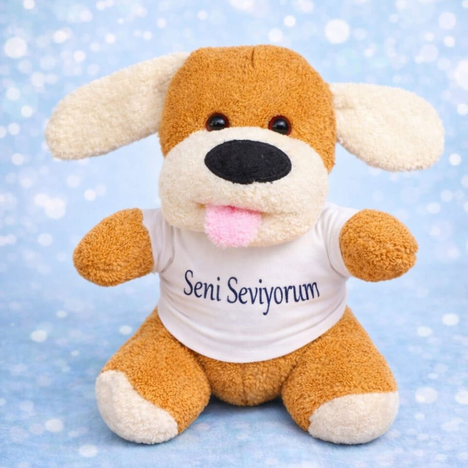 Seni Seviyorum Tişörtlü Sevimli Peluş Oyuncak Köpek