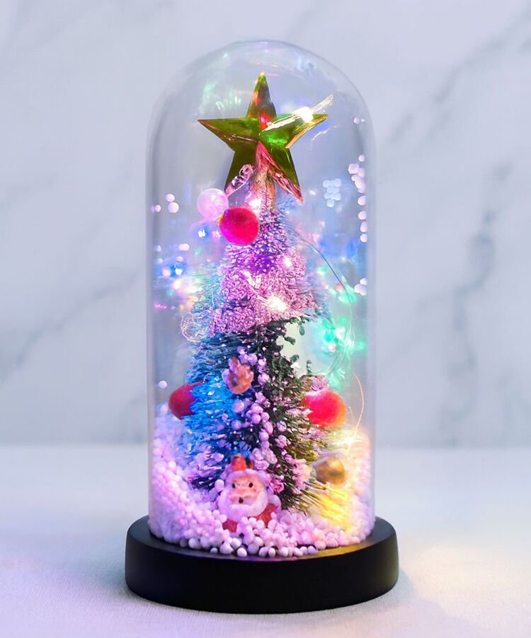 Yılbaşı Temalı Işıklı Dekoratif Cam Fanus