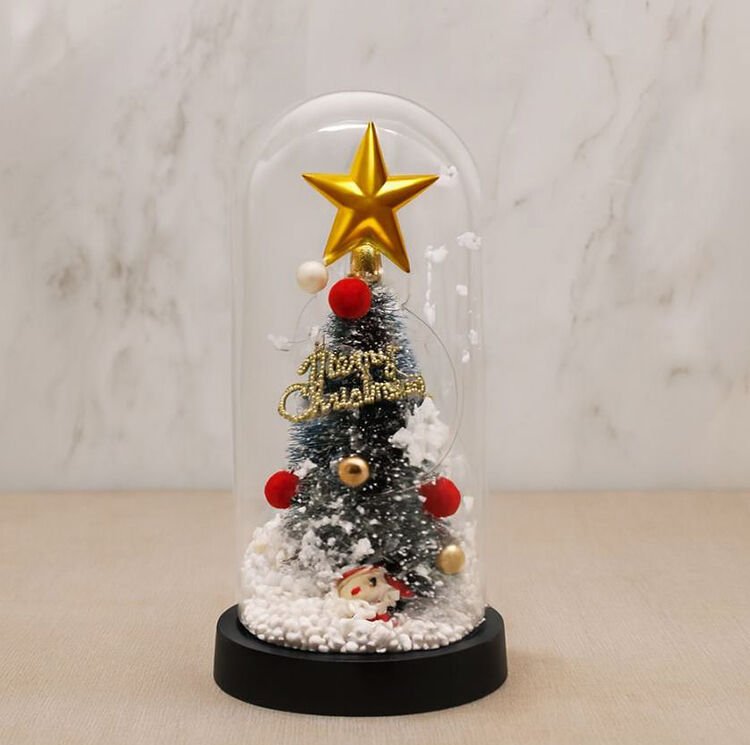 Yılbaşı Temalı Işıklı Dekoratif Cam Fanus