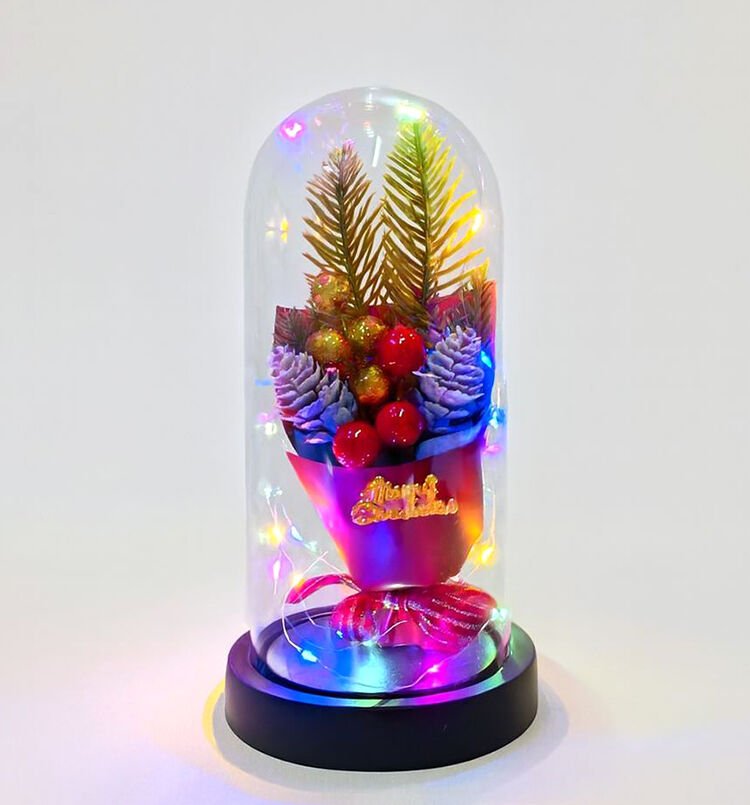 Yılbaşı Temalı Işıklı Dekoratif Cam Fanus