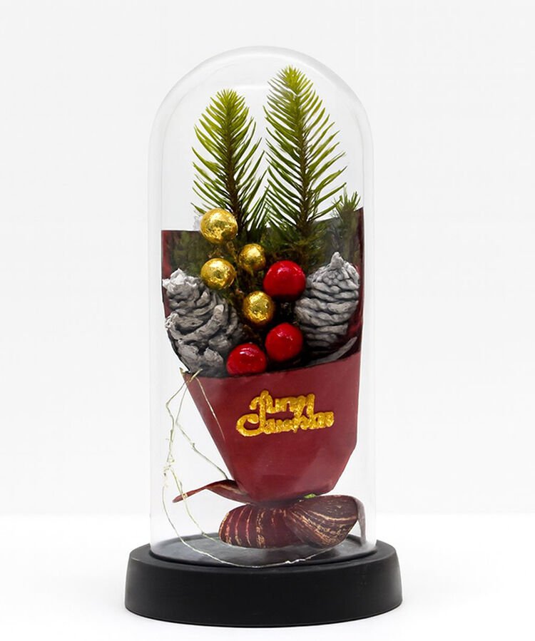 Yılbaşı Temalı Işıklı Dekoratif Cam Fanus