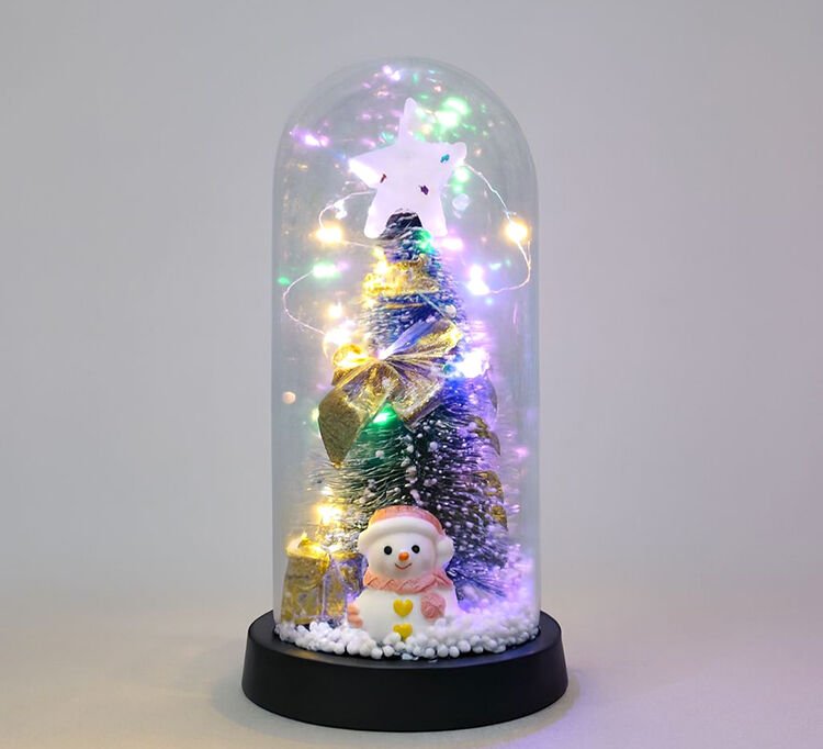 Yılbaşı Temalı Işıklı Dekoratif Cam Fanus