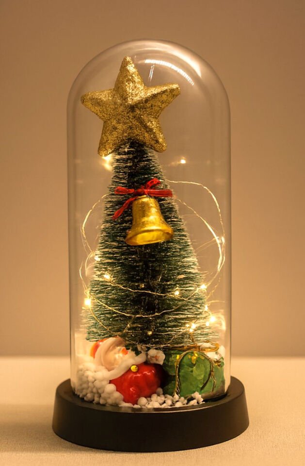 Yılbaşı Temalı Işıklı Dekoratif Cam Fanus