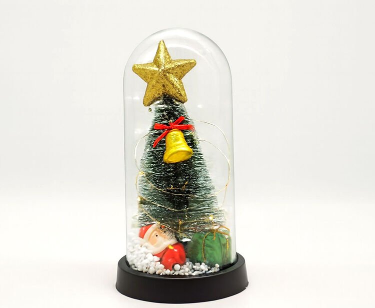 Yılbaşı Temalı Işıklı Dekoratif Cam Fanus