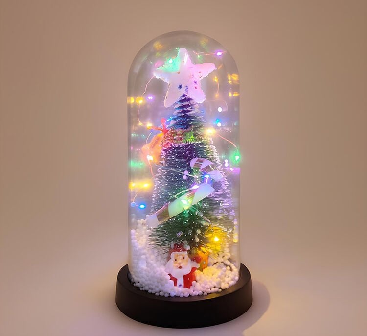 Yılbaşı Temalı Işıklı Dekoratif Cam Fanus