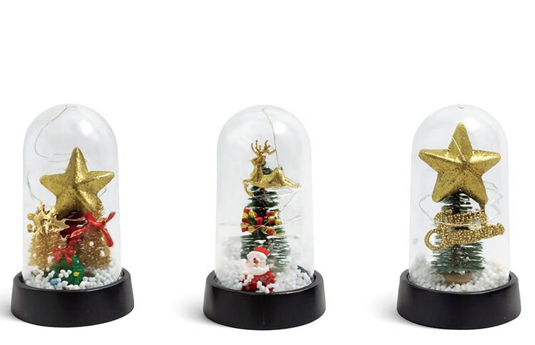 Yılbaşı Temalı Işıklı Dekoratif Cam Fanus